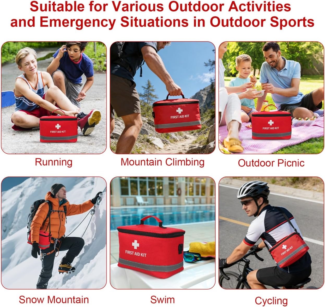 Compact Waterproof First Aid Kit Storage Bag, Reflective Strip Emergency Medical Organizer with Detachable Crossbody Strap for Travel & Car