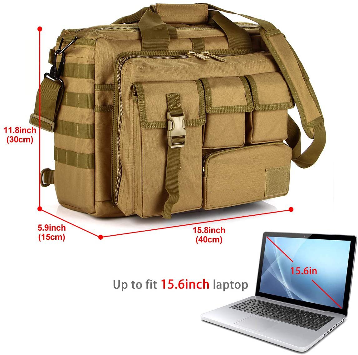 Tactical Laptop Messenger Bag Fits 15.6 Inch Computer, Water Resistant Molle Military Briefcase Multi Storage Pockets for Office Patrol Travel