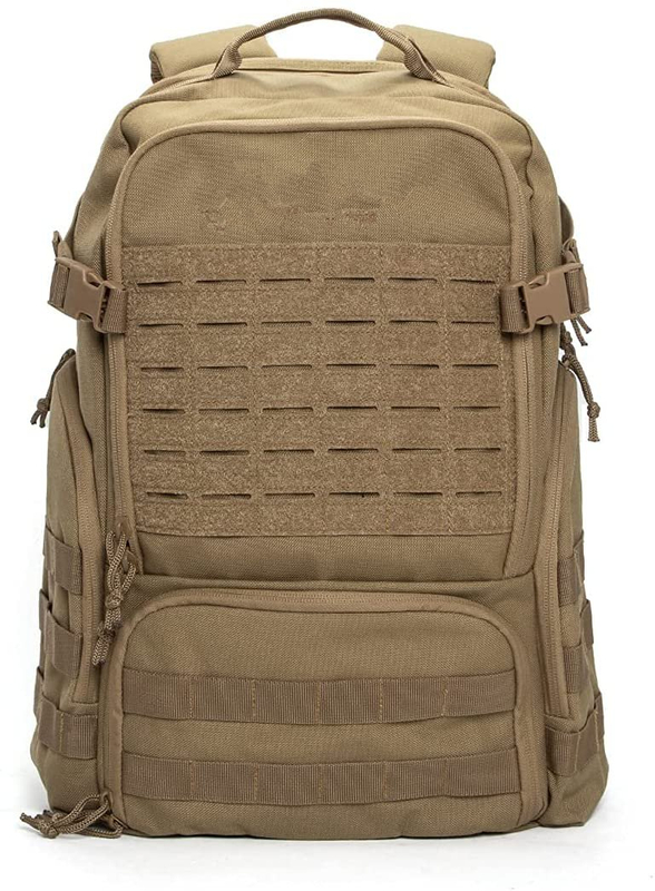 Laser Cut Molle Tactical Backpack Coyote Brown, Waterproof 600D Oxford Military Rucksack with Admin Organizer & Padded Laptop Compartment for Outdoor Work Travel