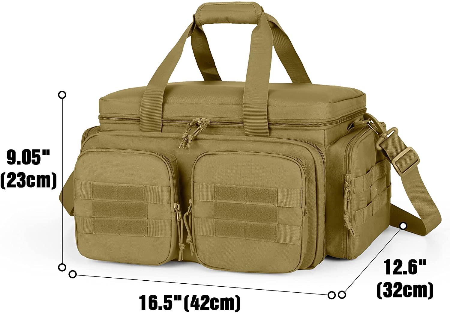 Tactical Handgun Range Bag, 4 Removable Padded Dividers Molle Multi-Pocket Firearm Storage Duffle Bag for Shooting Hunting Transport