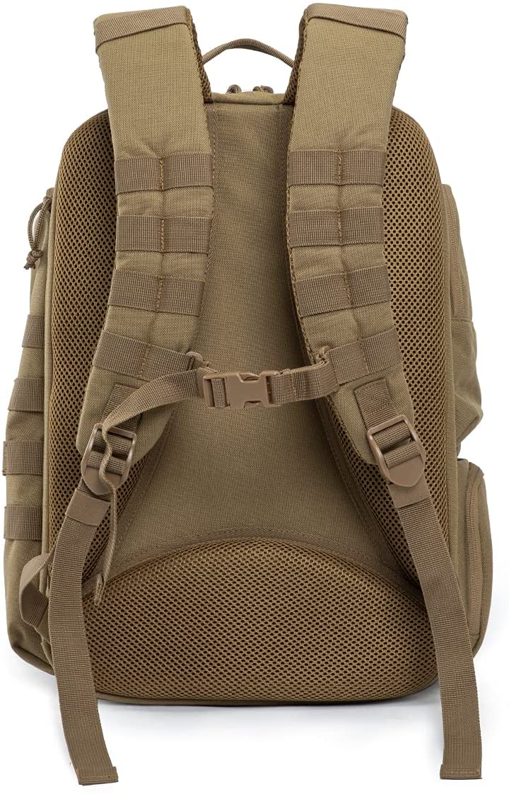 Tactical Backpack Coyote Brown, Water Resistant Molle Military Rucksack with Built-in Admin Pocket & Laptop Compartment for Outdoor Work Travel