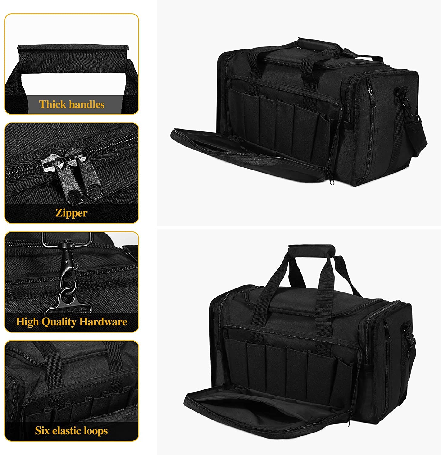18 Inch Tactical Gun Range Bag, Multi Divided Interior Storage Duffle Bag Holds Handguns, Magazines, Ear Protection & Shooting Glasses for Range Hunting