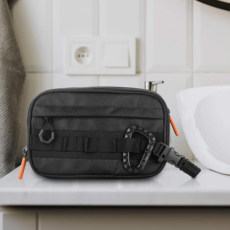 Water Resistant Tactical Molle Toiletry Bag, Heavy Duty EDC Utility Organizer Pouch with Removable 550 Paracord Handle for Travel Camping Outdoor