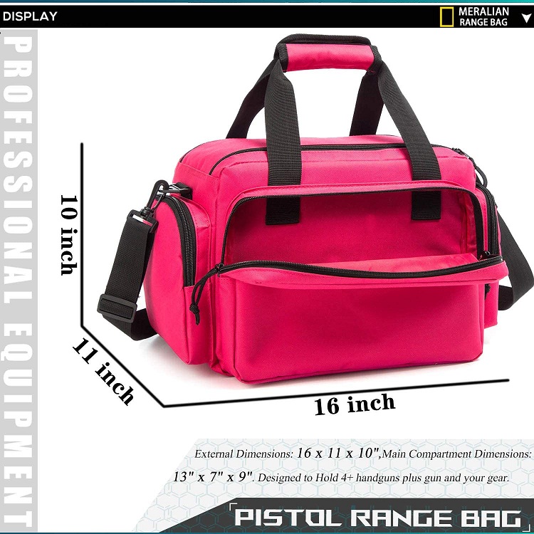 Pink Tactical Gun Range Bag, 6 Pistol Magazine Slots Padded Handgun Storage Duffle Bag for Shooting Range Transport