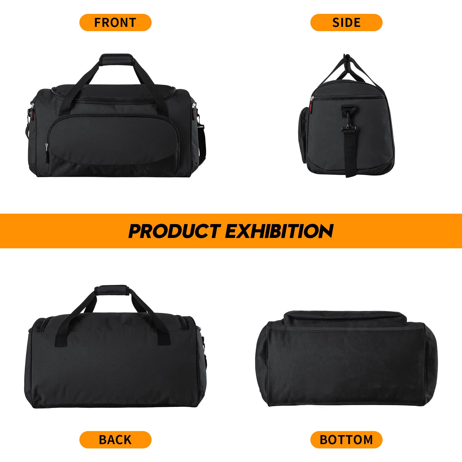 Ripstop Waterproof Gym Duffle Bag, Large Travel Weekender Duffel with Detachable Adjustable Shoulder Strap & Padded Hand Handle