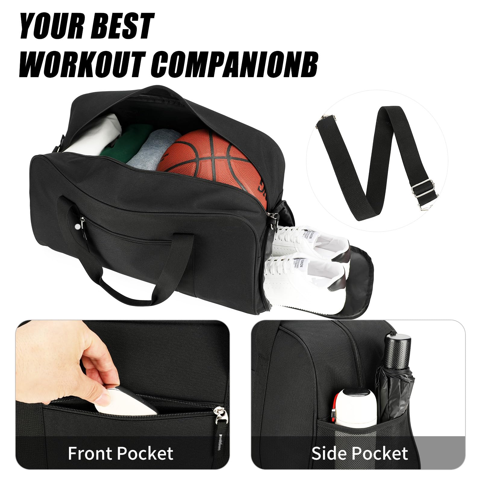 21 Inch Structured Gym & Travel Duffle Bag, Under Seat Carry On Duffel with Luggage Trolley Sleeve & Detachable Shoulder Strap