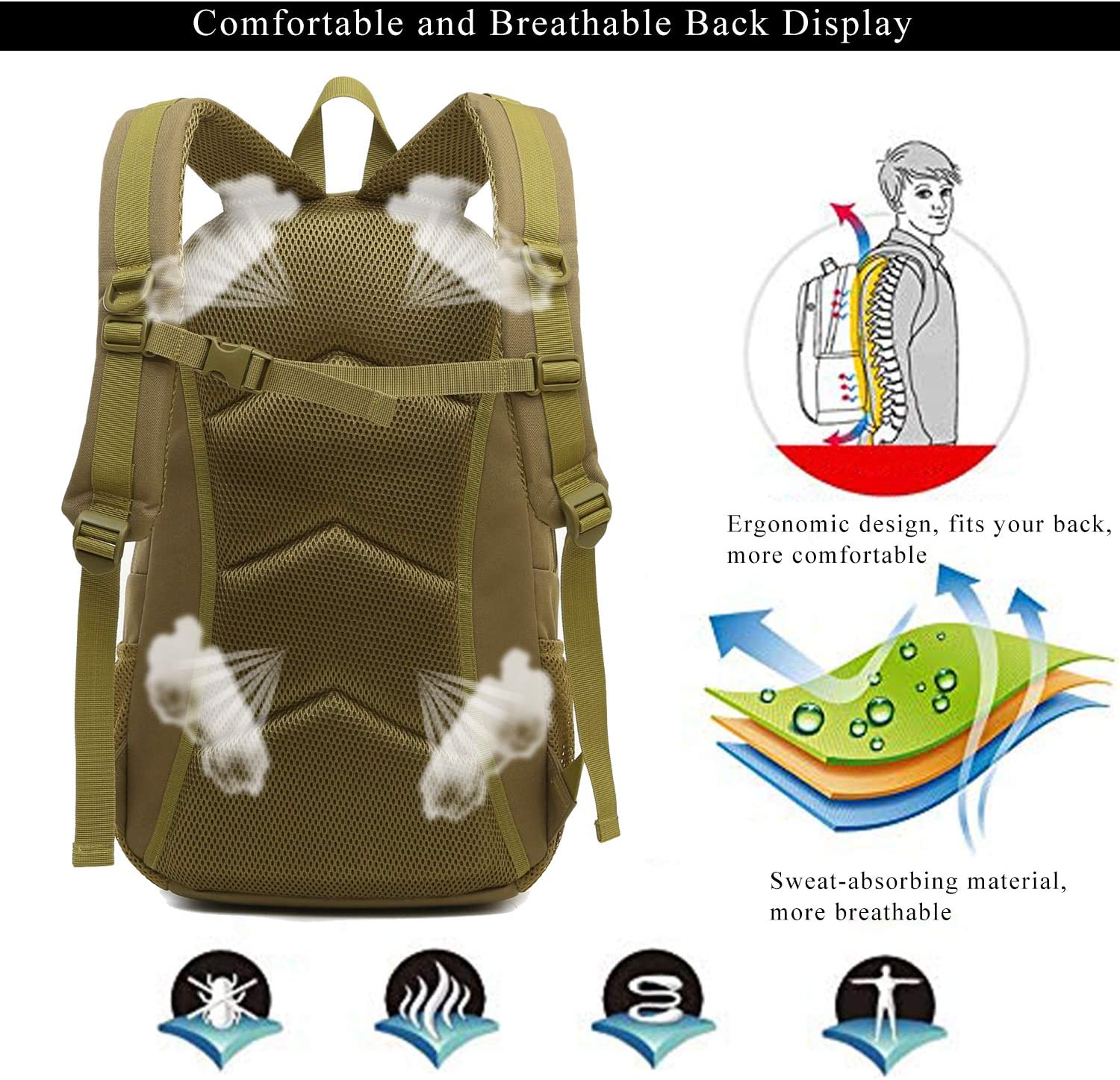 35L Lightweight Tactical Backpack, 900D Nylon Oxford Outdoor Daypack, Hiking Rucksack for Camping, Trekking & Daily EDC
