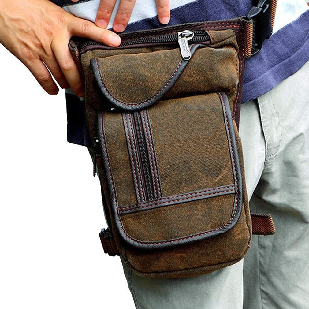 Vintage Waxed Canvas Leg Bag, Military Thigh Pack, Crossbody Waist Pouch with Adjustable Strap