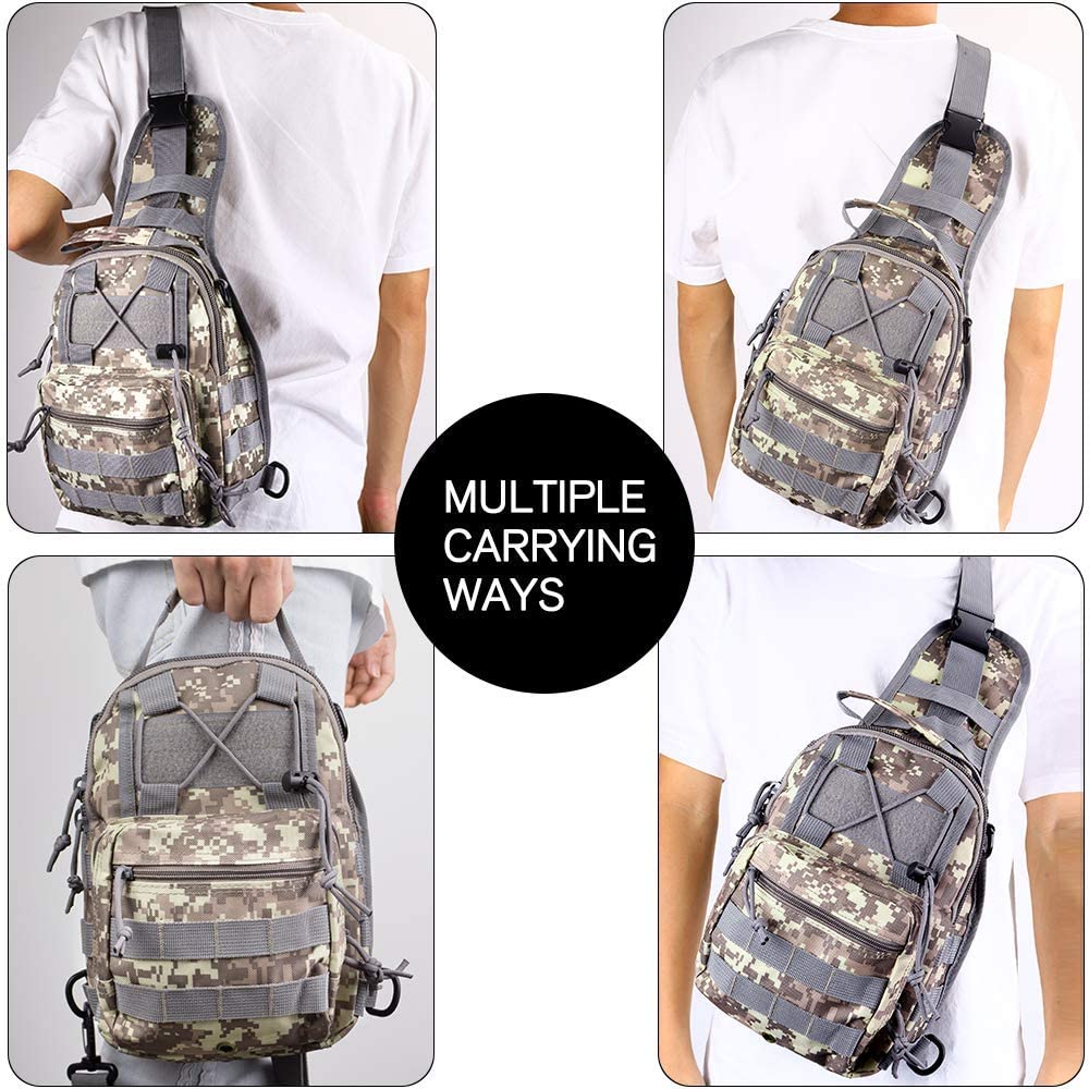 Camouflage Tactical Sling Bag, Lightweight MOLLE Crossbody Chest Backpack, Water Resistant EDC Shoulder Pack for Hunting Hiking Fishing Shooting Outdoor Daily Carry