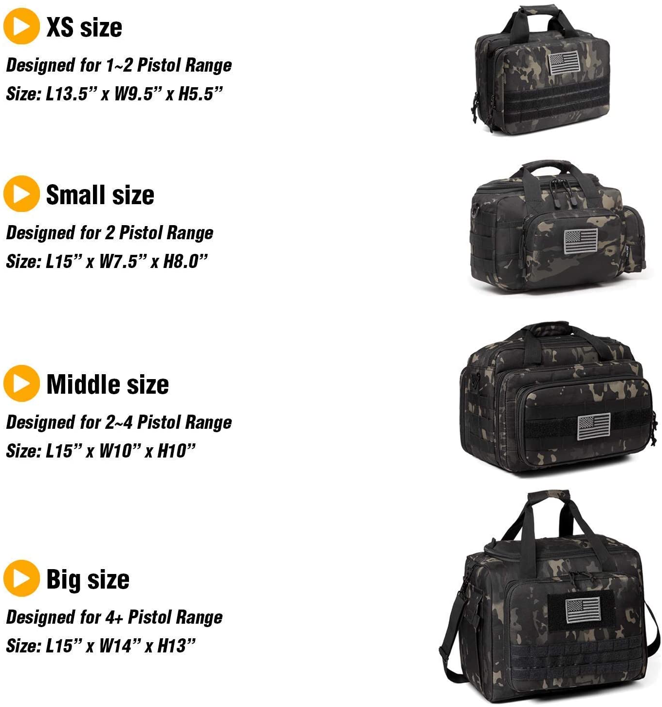 Camo Tactical Pistol Range Bag, Multi-Pistol Soft Shooting Duffle Bag with Magazine Storage & MOLLE Webbing