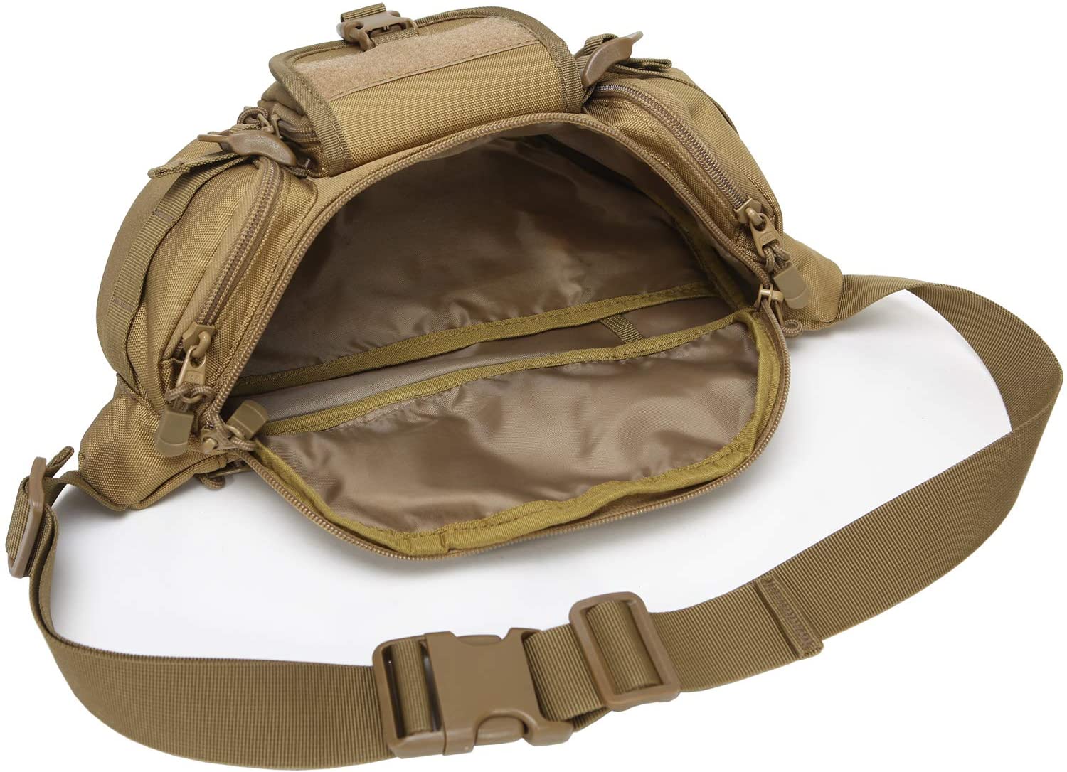 Adjustable Tactical Fanny Pack, Water Resistant MOLLE Waist Bag Multi-Pocket Utility Hip Belt Bag for Hunting Hiking Running Cycling Travel