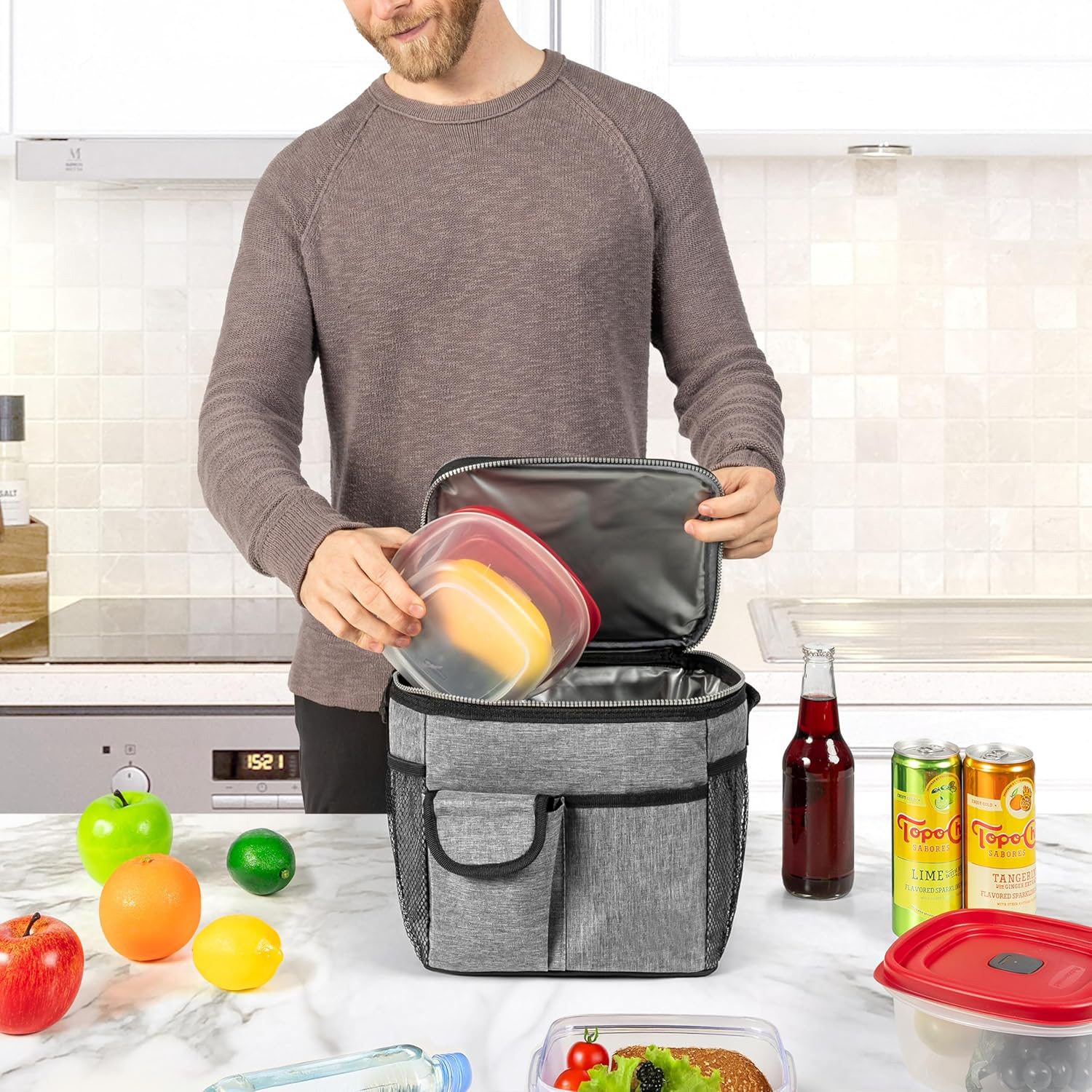 11L Large Capacity Insulated Lunch Bag, Leakproof Water Resistant Portable Cooler Tote with Detachable Shoulder Strap for Daily Work & Outdoor Picnic