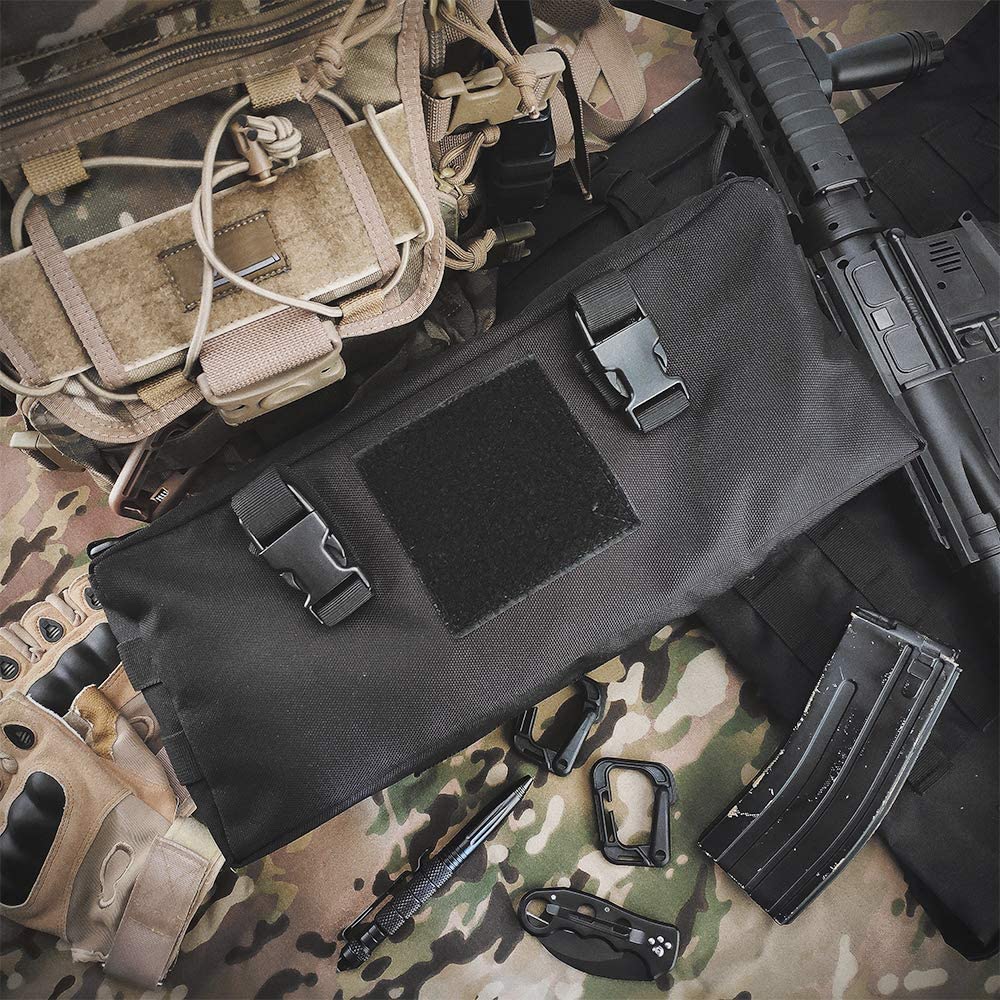 14 Inch Tactical MOLLE Tool Storage Pouch, Heavy Duty Nylon EDC Gear Bag with Patch Panel & Free Carabiner American Flag Patch