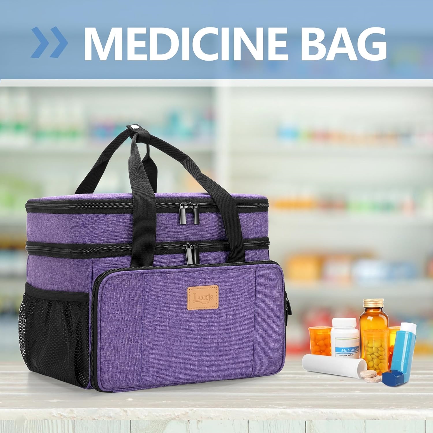 Large Double Layer Medicine Storage Bag, Portable Empty Family Pill Organizer with Multi Pockets for Home & Travel Medication Storage