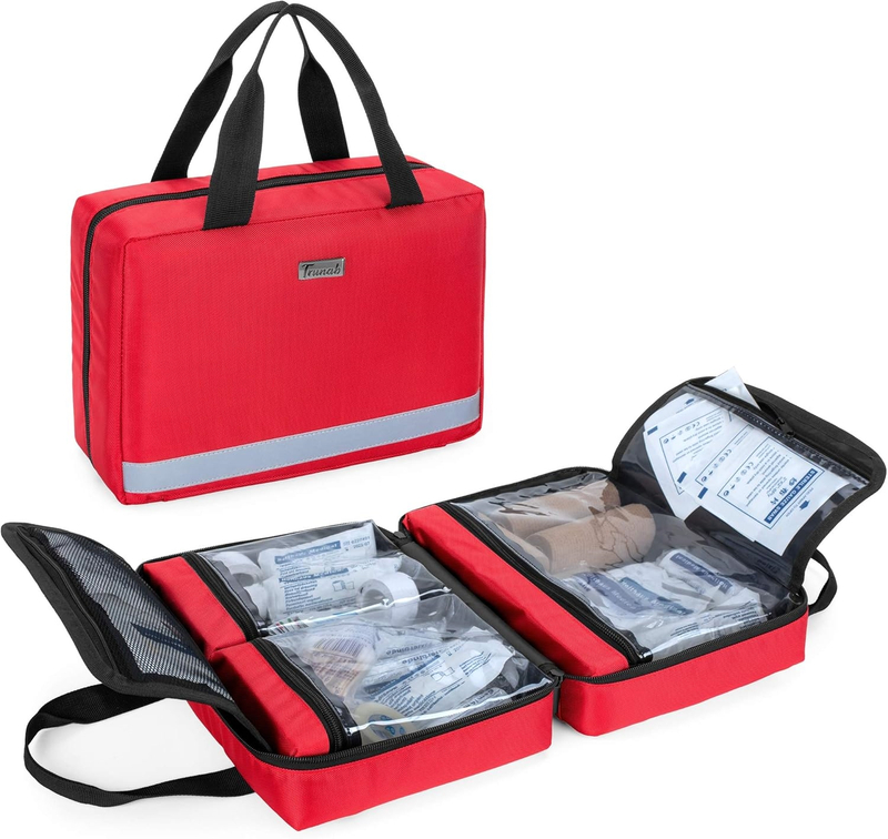 Lightweight Foldable First Aid Kit Bag, Multi Clear Pocket Empty Medical Organizer for Travel, Car & Household Emergency