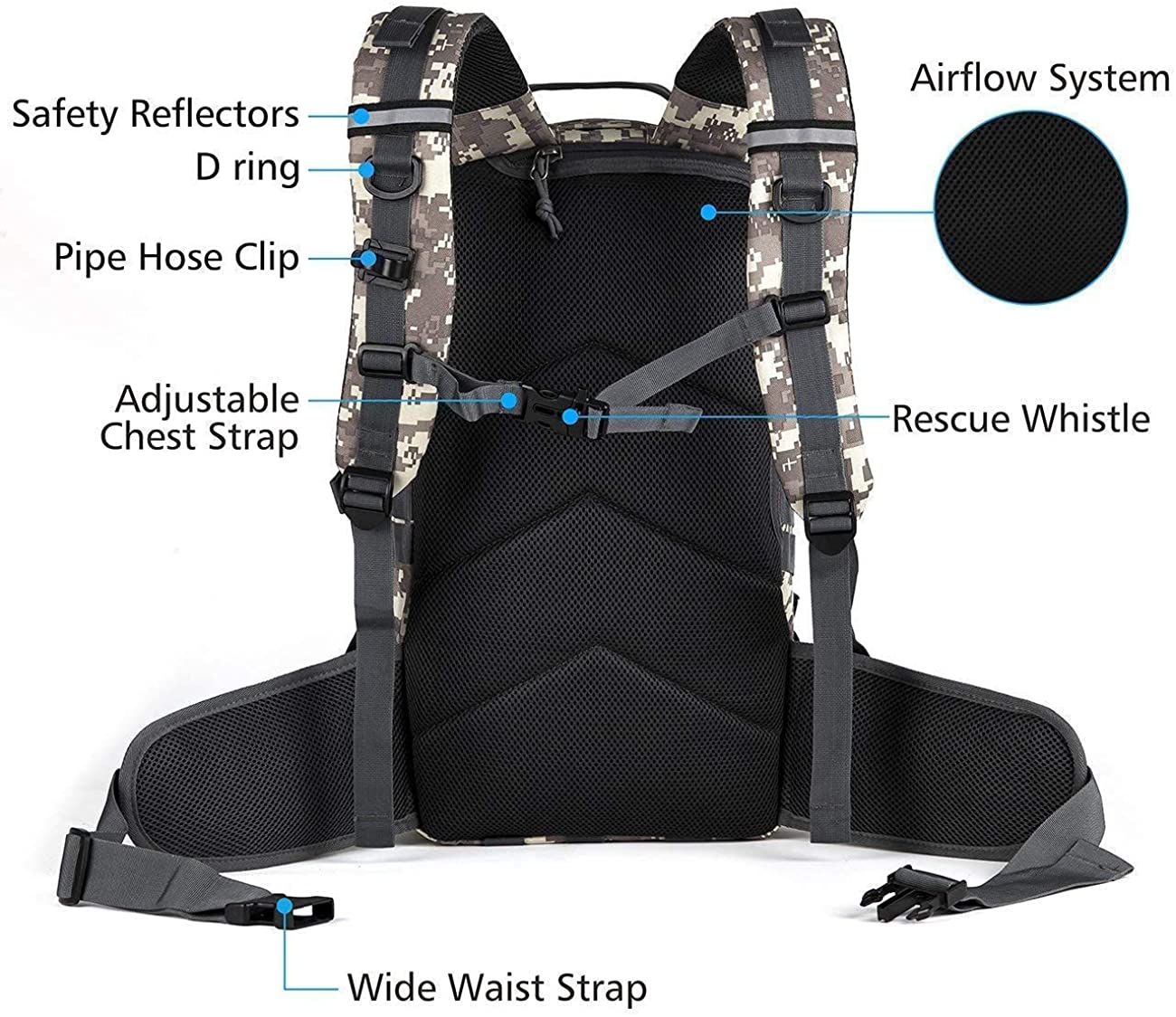 33L Digital Camo Tactical Backpack with Insulated Hydration Compartment, MOLLE Military Rucksack Fits 2.5L Water Bladder, Outdoor Hiking Camping Survival Backpack