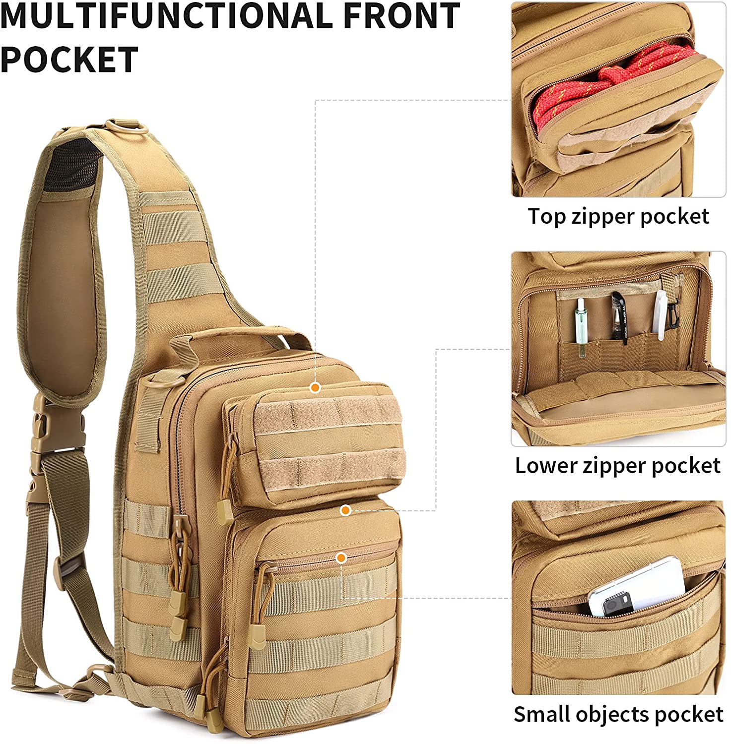 20L Tactical Sling Bag, Molle Crossbody Chest Pack, Lightweight EDC Shoulder Sling Backpack Fits 7.9-inch iPad for Hiking, Cycling, Hunting & Daily Outdoor Carry