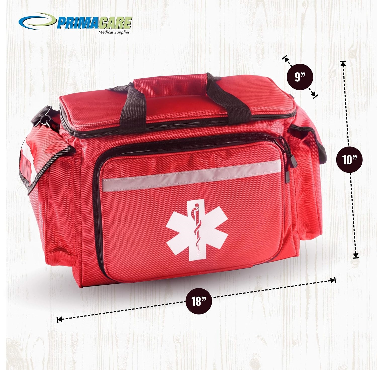 Reflective Star of Life EMT First Aid Bag, Empty Multi-Compartment Medical Responder Bag with Removable Dividers for Rescue & Clinic Use