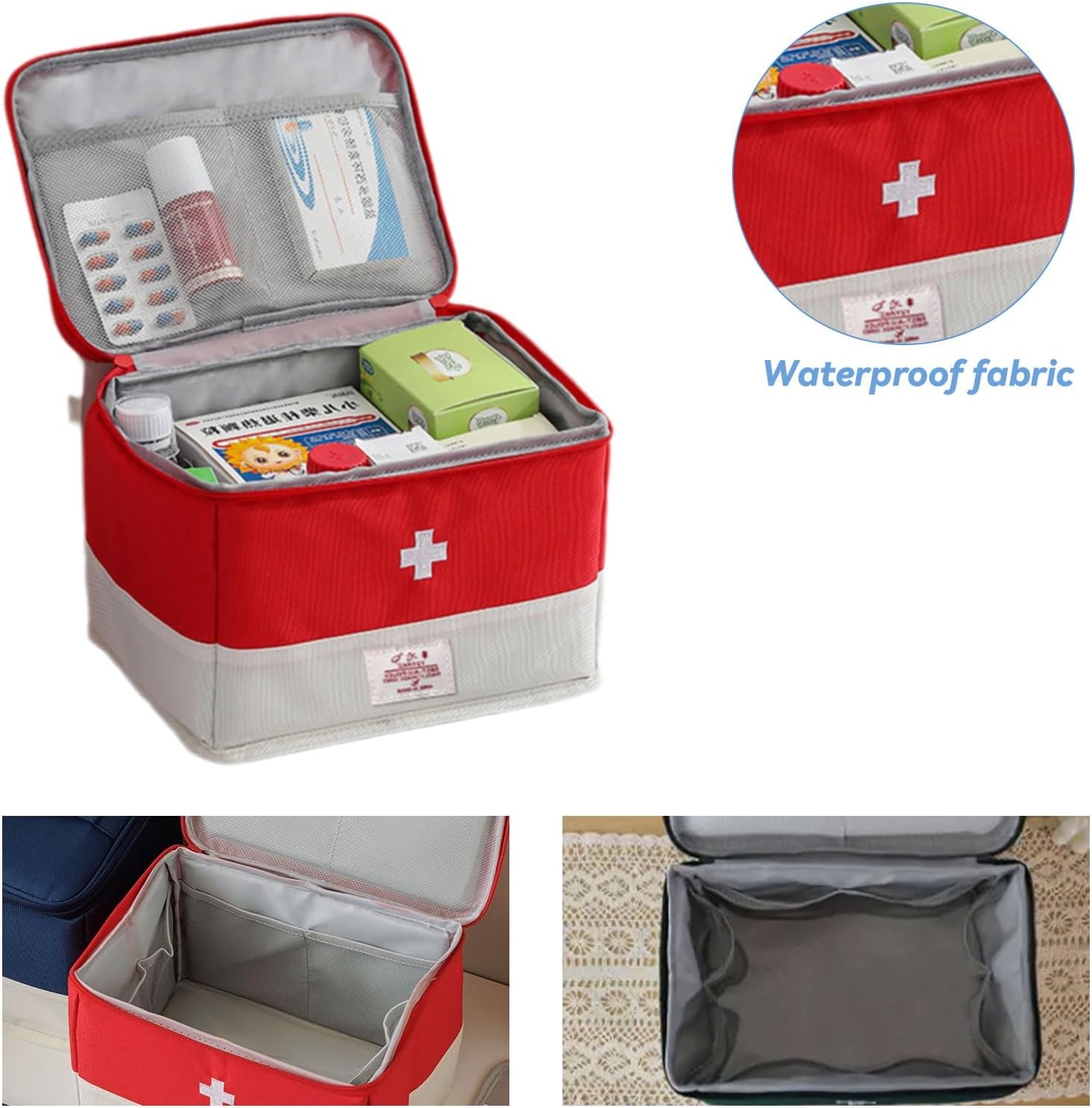 Lockable Family Medication Storage Bag, Large Capacity Empty First Aid Bag with Hand Handle for Household & Travel Use