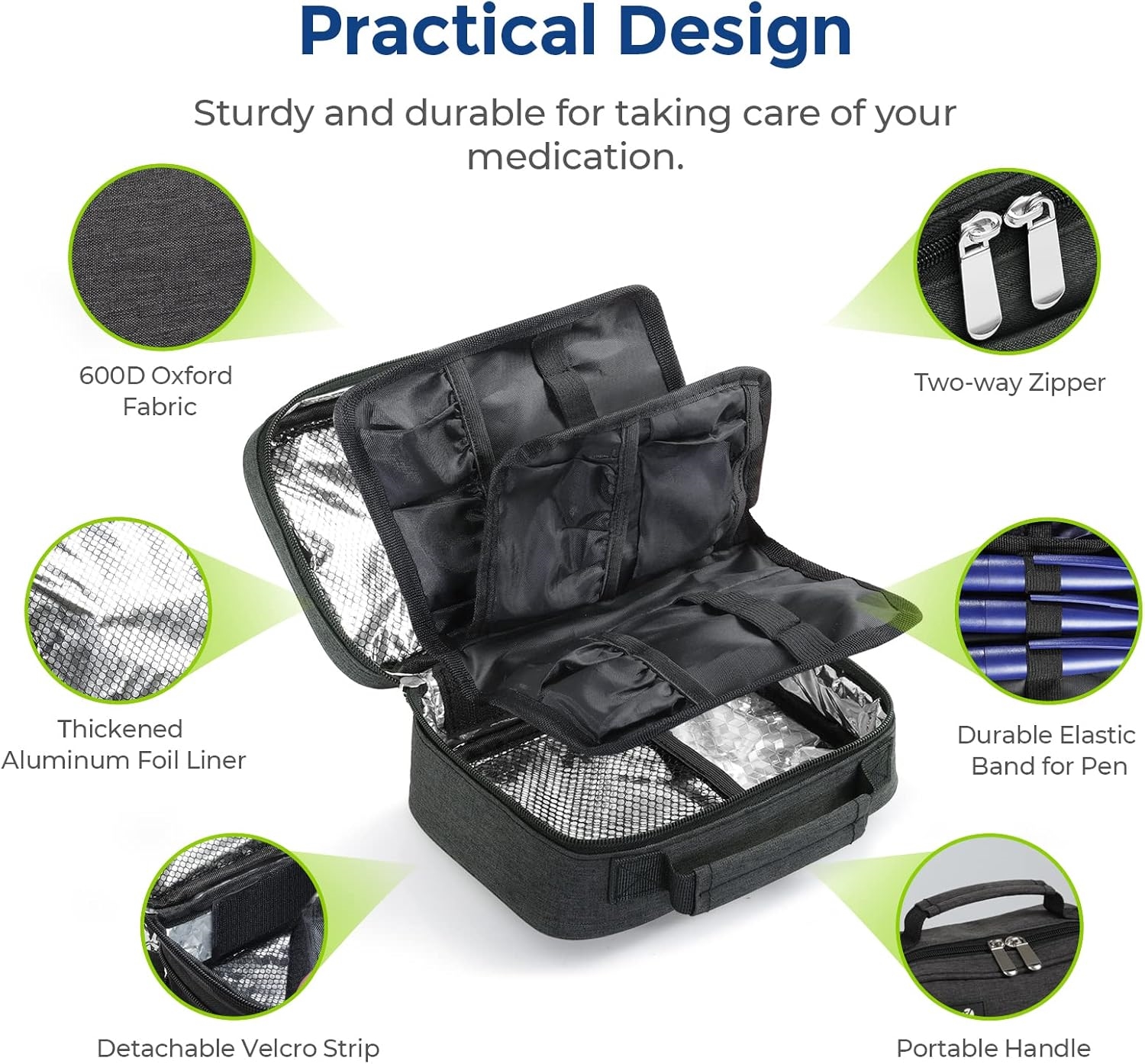 Lightweight Insulin Cooler Travel Bag, Thermal Insulated Diabetic Supply Organizer for Insulin Pens and Diabetic Supplies