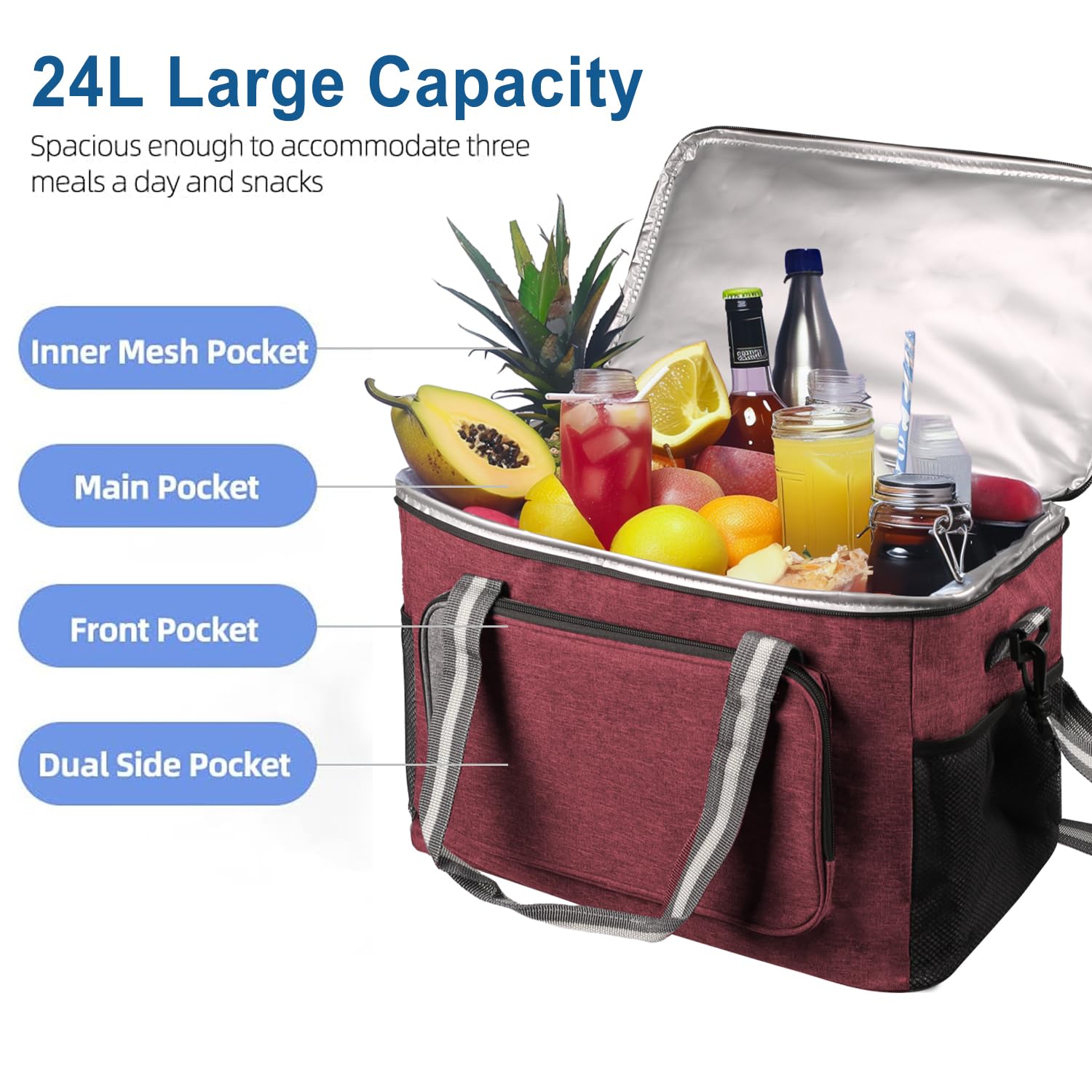 Foldable 4-Layer Insulated Cooler Bag, Thick 9mm EPE Foam Leakproof Thermal Lunch Tote for Picnic, Grocery Shopping & Daily Outdoor Use