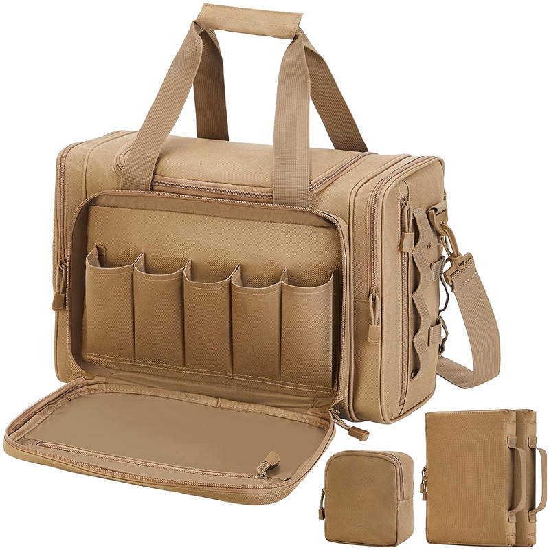 Tactical Shooting Range Bag, Multi-Size Gun Duffle Bag with Detachable Handgun Pouches, MOLLE Shooting Gear Storage Bag for Range Training, Hunting & Outdoor Transport
