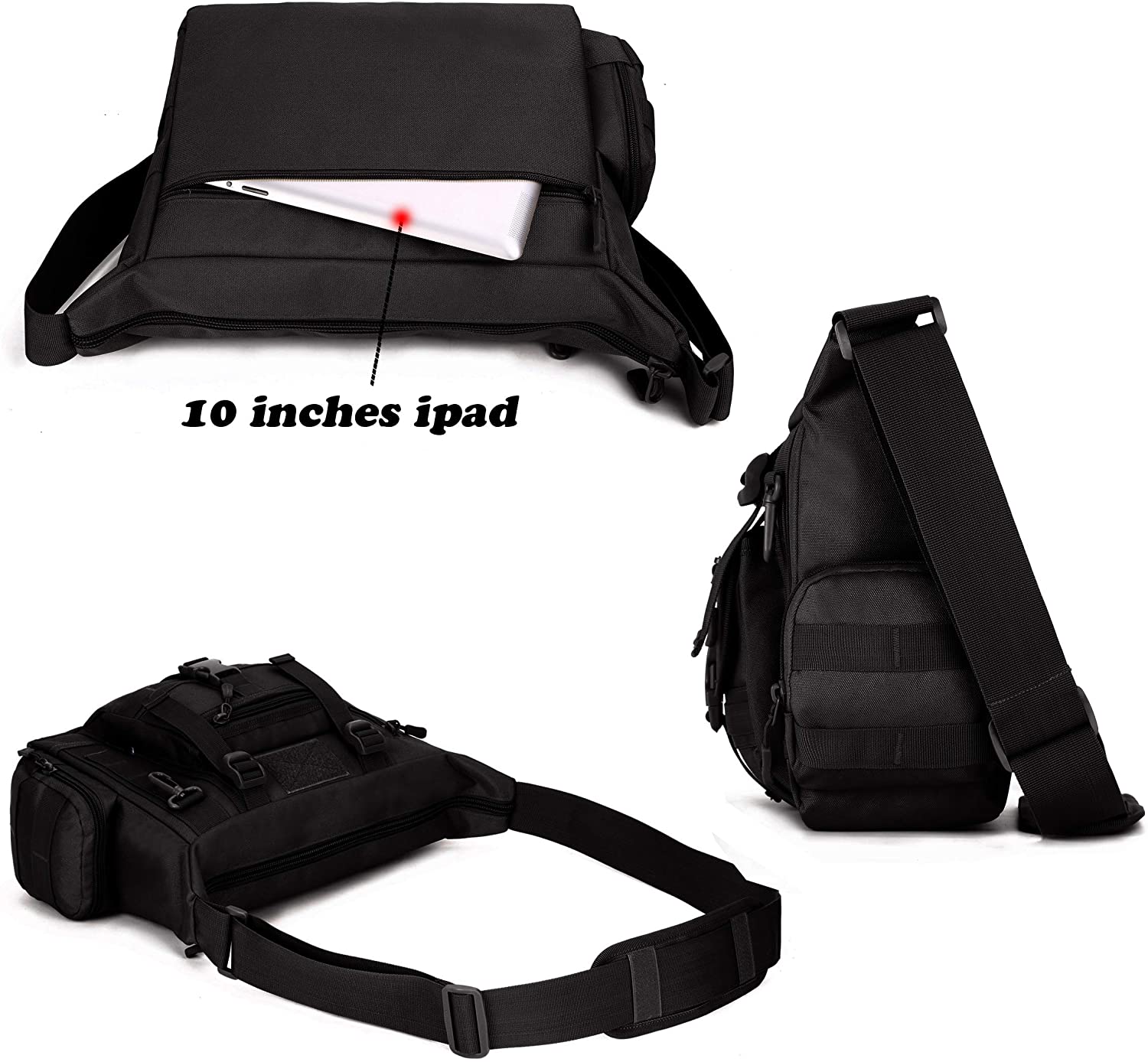 Tactical Messenger Bag, Multi-Pocket MOLLE Crossbody Shoulder Satchel Pack, Water Resistant EDC Laptop Bag for Daily Commuting, Hiking, Camping & Outdoor Activities