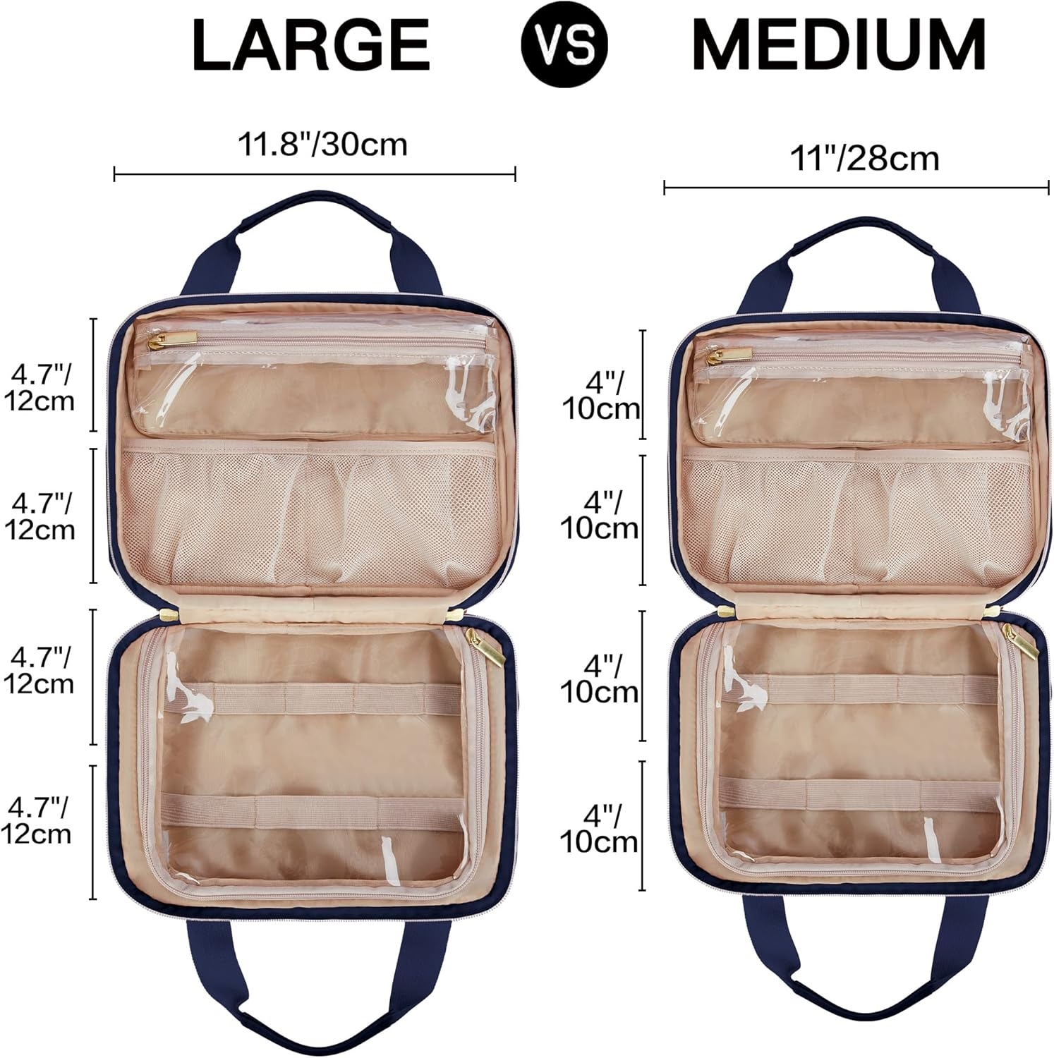 2 Sizes Waterproof Quilted Medicine Carry Bag, Portable Travel Pill Organizer with Front Pocket & Lockable Zippers
