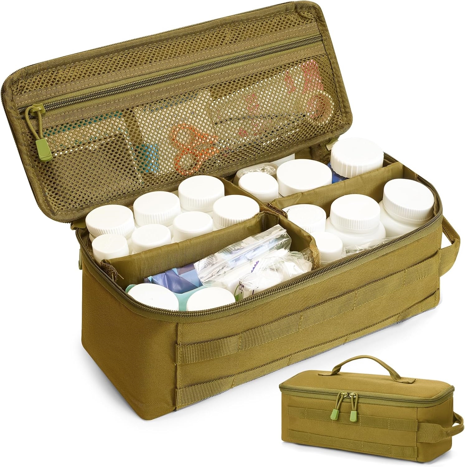 Large Tactical MOLLE First Aid Storage Bag, Classified Divider Medical Carry Case for Outdoor & Household Emergency