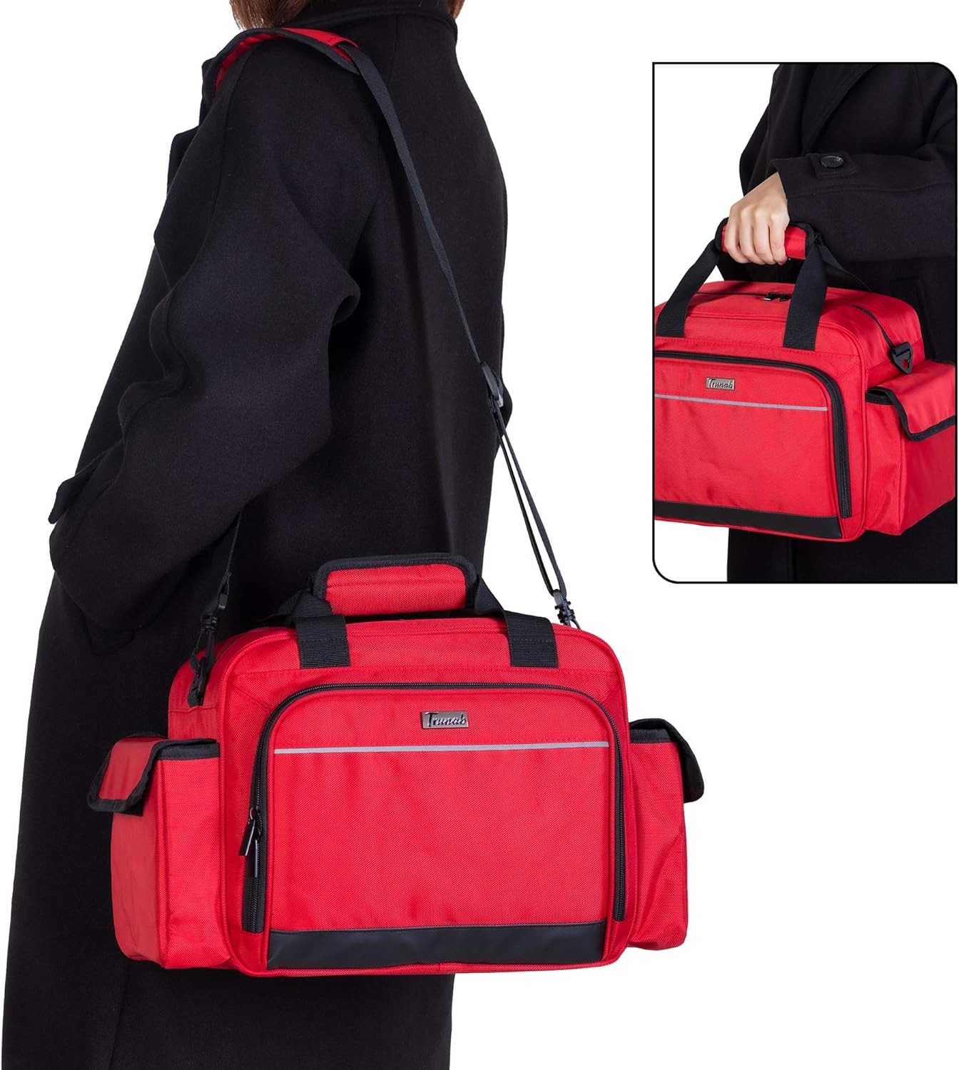 Reflective EMT Medical Carry Bag, Multi-Pocket Empty Nurse First Aid Organizer for Home Visits & Clinic Use