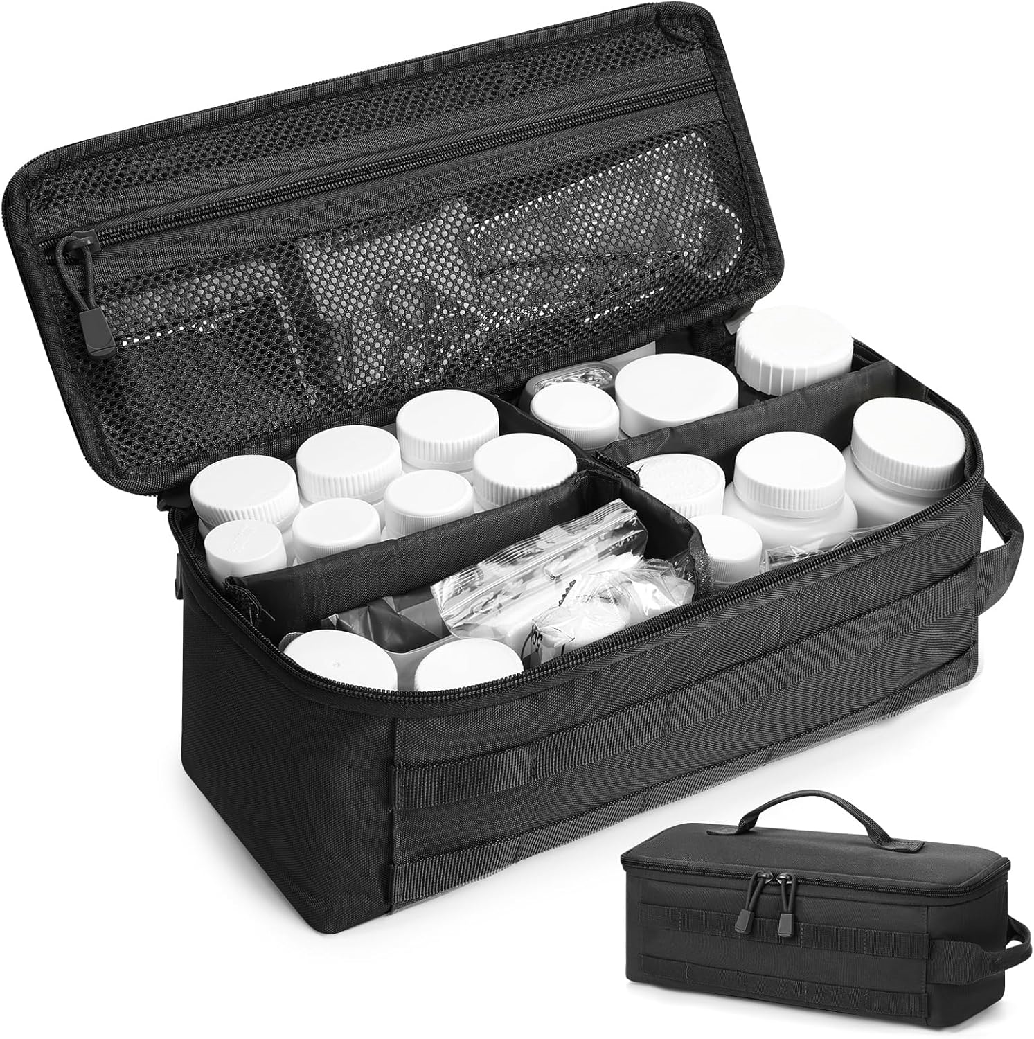 Large Tactical MOLLE First Aid Storage Bag, Classified Divider Medical Carry Case for Outdoor & Household Emergency