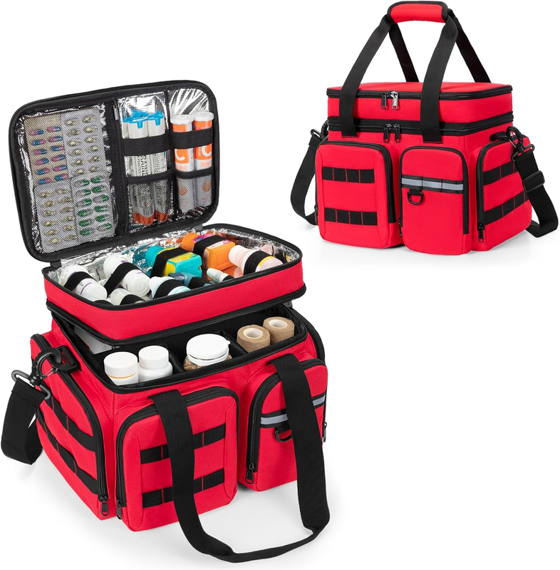 Large Capacity Portable Medical First Aid Bag, Multi Quick-Access Pocket EMT Trauma Organizer with Luggage Sleeve for Travel & Home Emergency