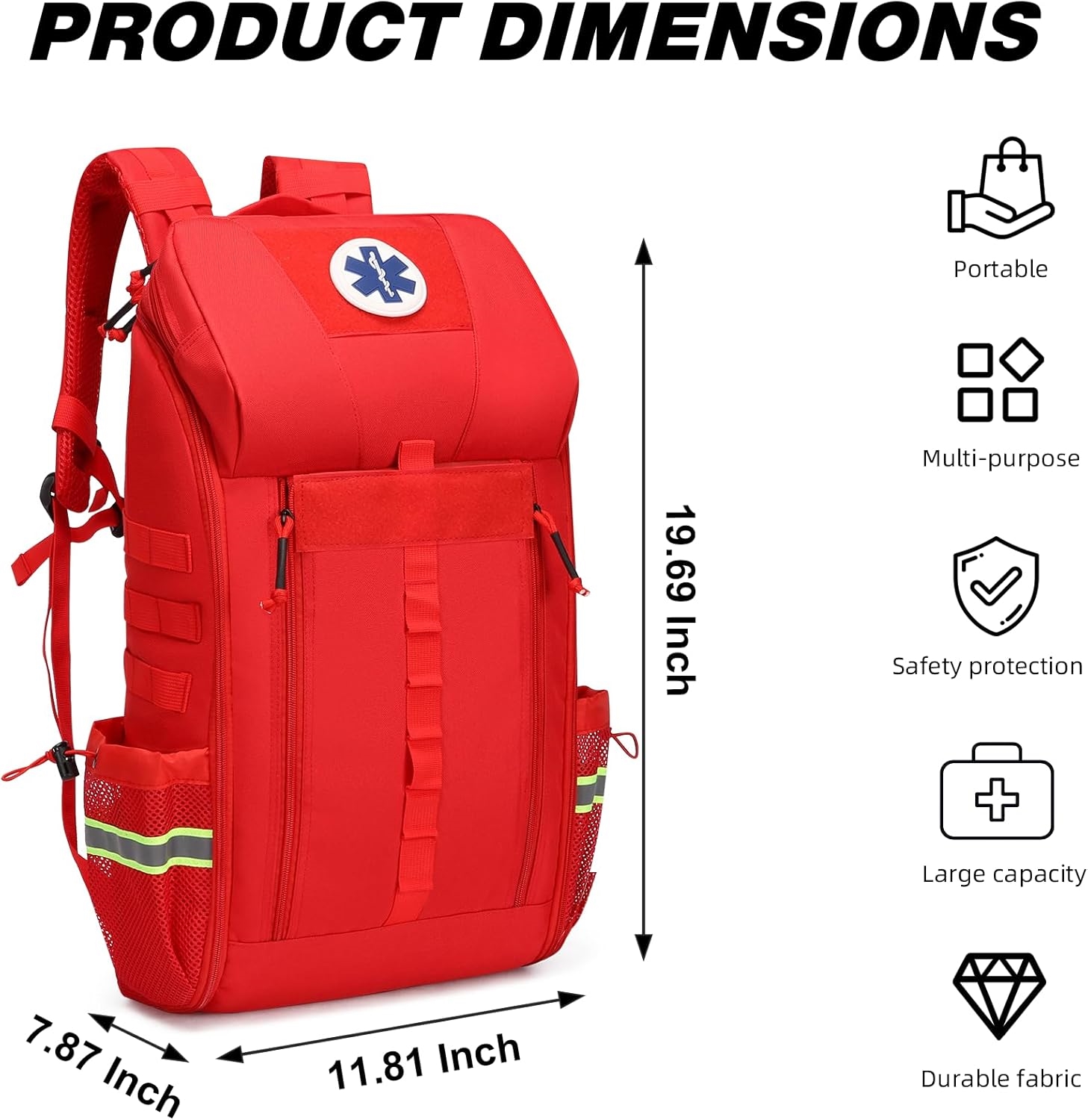 Large Capacity Emergency Medical Backpack, Reflective EMT Trauma Backpack for Paramedics & Outdoor First Aid Rescue