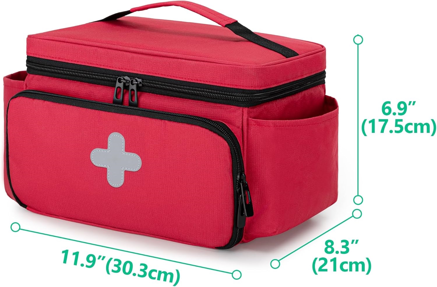 Spacious Portable Empty First Aid Kit Bag, Reflective Medical Carry Organizer with Multiple Side & Back Pockets for Household & Outdoor Use