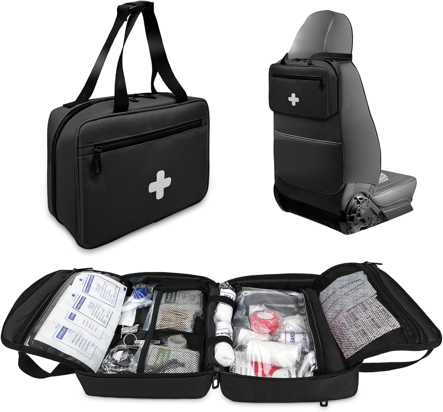 Small Portable Empty First Aid Kit Bag, Reflective Red Medical Organizer Bag for Car, Home and Outdoor Camping