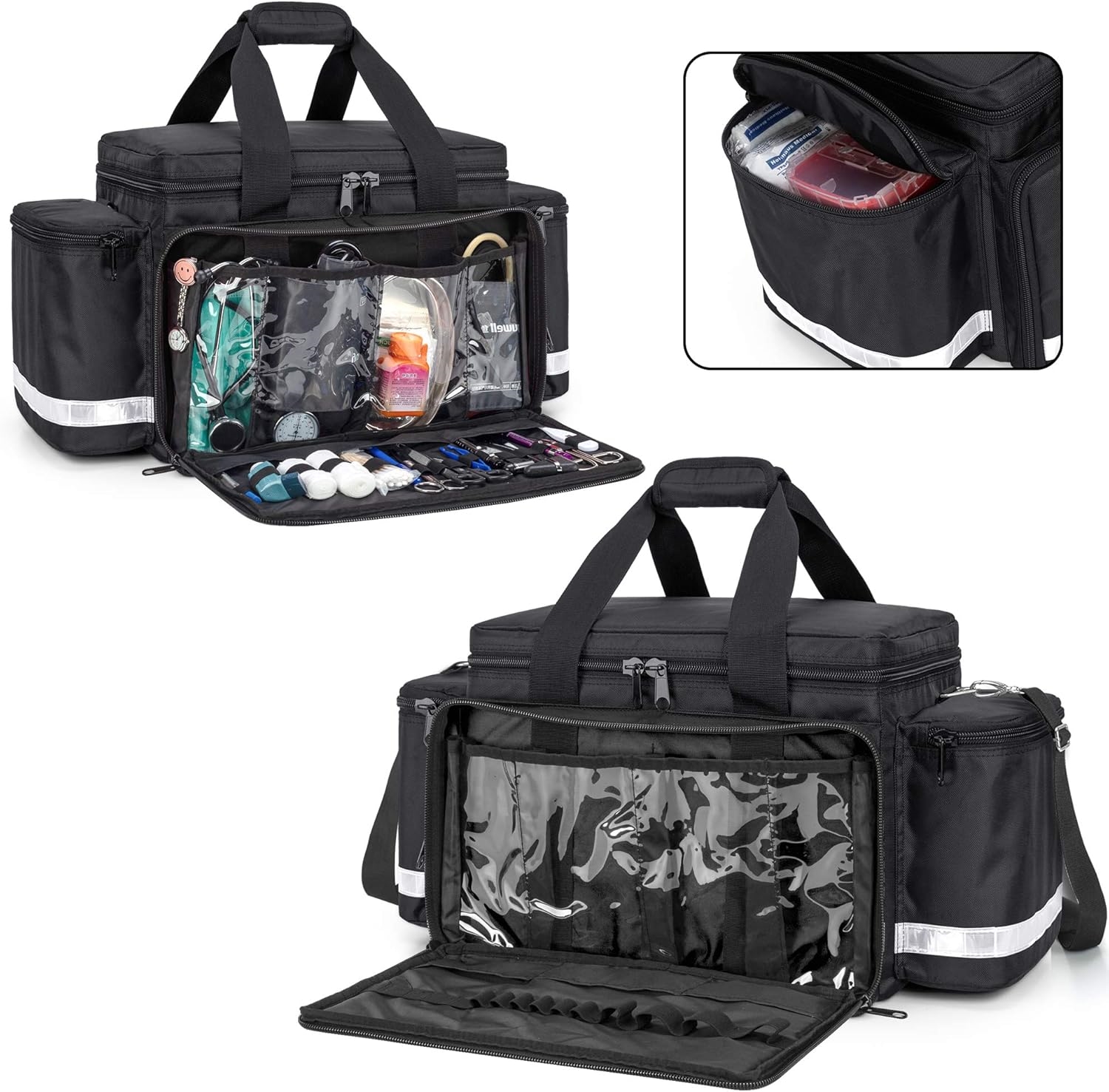Reflective Large Capacity EMT Medical Bag, Removable Divider Nurse Trauma Bag for Clinic, Ambulance & Emergency Rescue