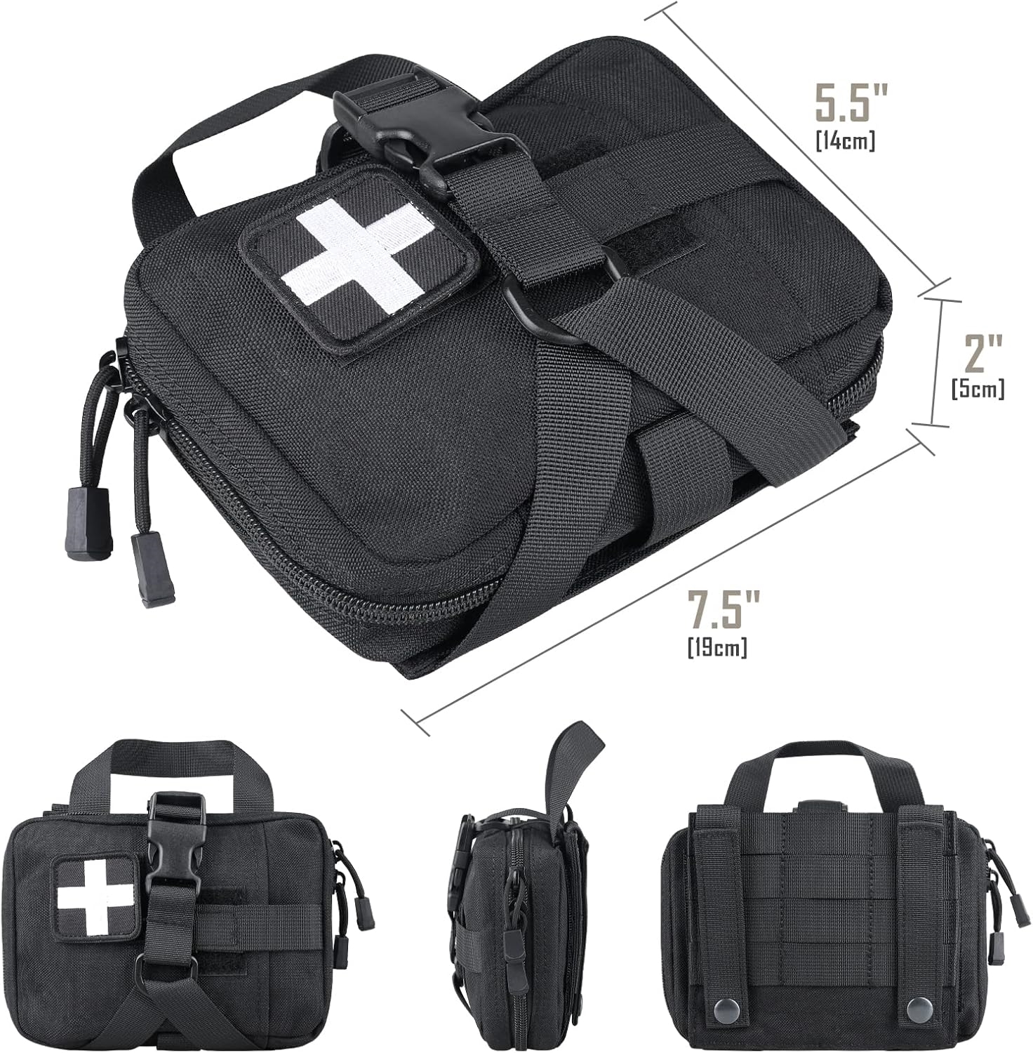 Compact Tactical MOLLE First Aid Pouch, Portable Empty Trauma Medical Bag for Outdoor Hunting Camping Survival
