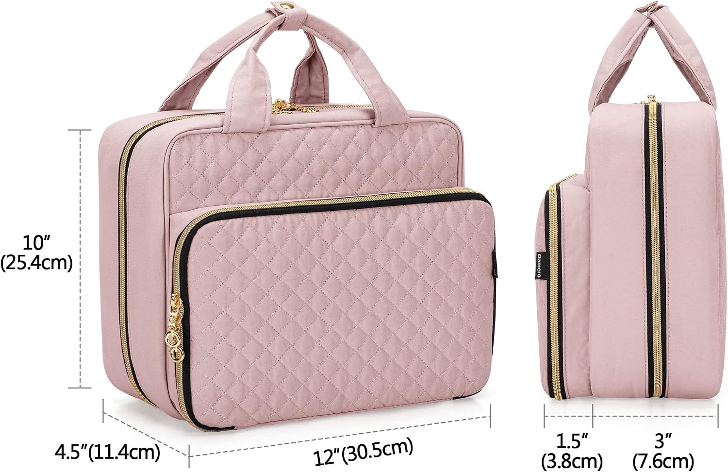 Waterproof Quilted Medicine Carry Bag, Large Portable Pill Storage Organizer with Lockable Zippers & ID Card Slot for Travel & Household Use