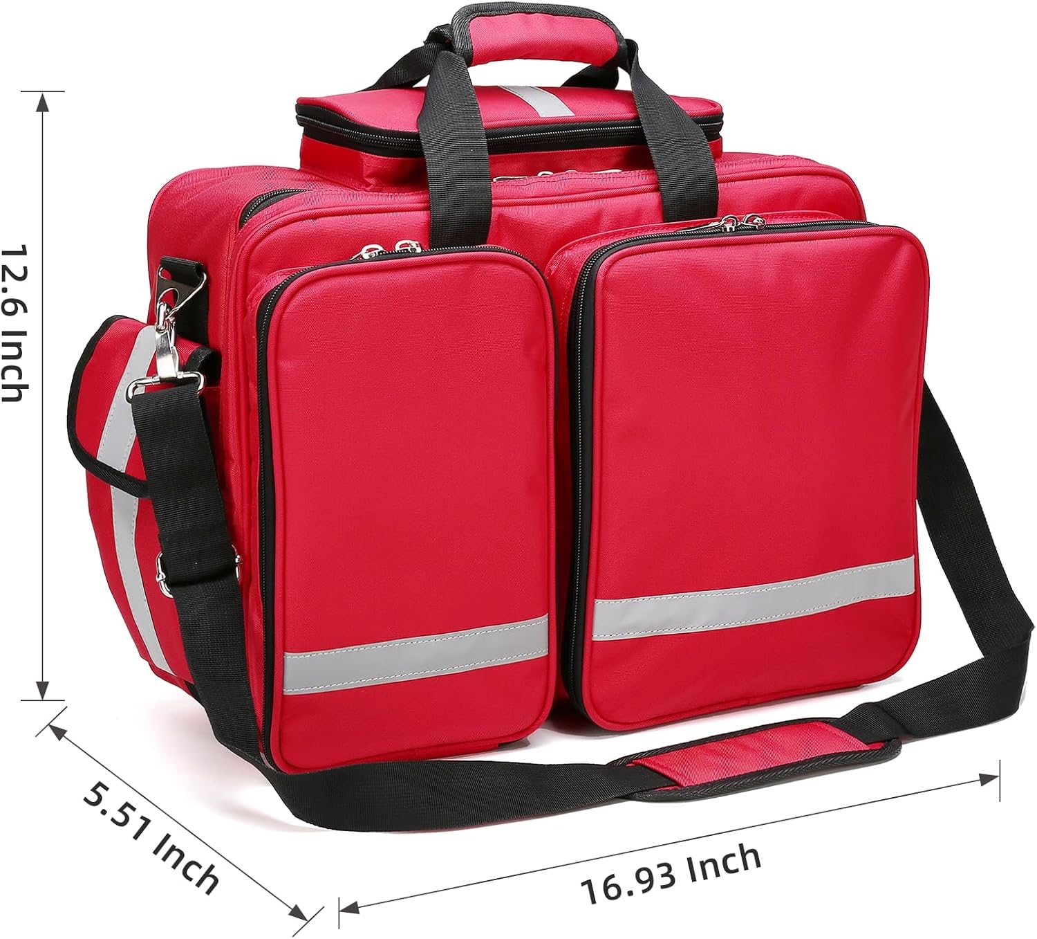 Reflective Large EMT First Aid Responder Bag, Multi-Pocket Empty Medical Organizer for Paramedics, Home Visits & Clinic Use