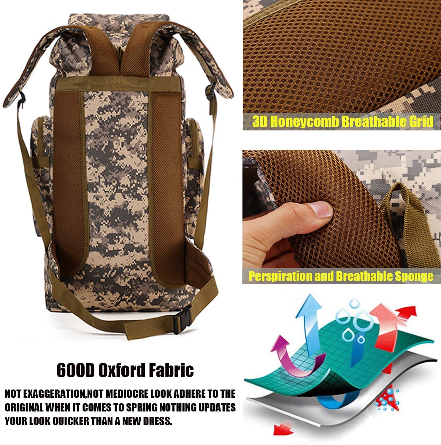 70-80L Large Capacity Military Tactical Backpack, Digital Camo MOLLE Rucksack, Waterproof Hiking Backpack for Camping, Mountaineering, Travel & Outdoor Survival