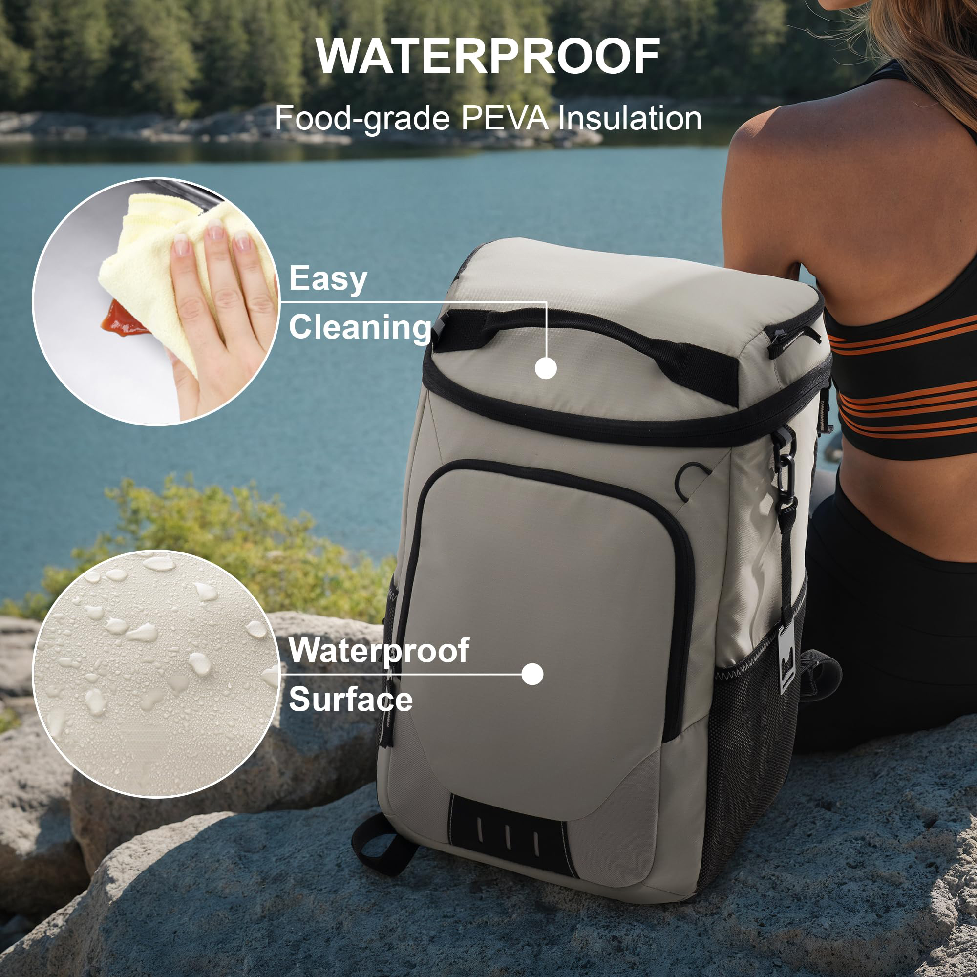 2 Compartment Insulated Cooler Backpack, 5.55 Gallon Holds 33 Cans, 20+ Hours Cold Retention Waterproof Thermal Backpack for Outdoor Camping Fishing Beach