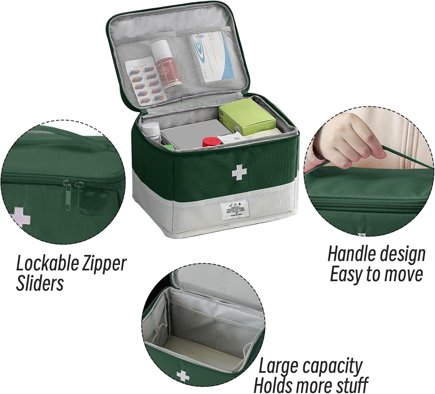 Lockable First Aid Storage Bag, Large Capacity Portable Household Medical Organizer with Mesh Lid Pocket & Carry Handle