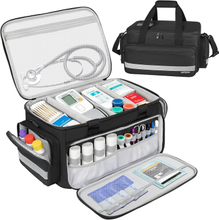 Spacious Water Resistant Medical Storage Bag with Removable Dividers & Reflective Strips, Portable Emergency First Aid Carry Bag for Car & Household