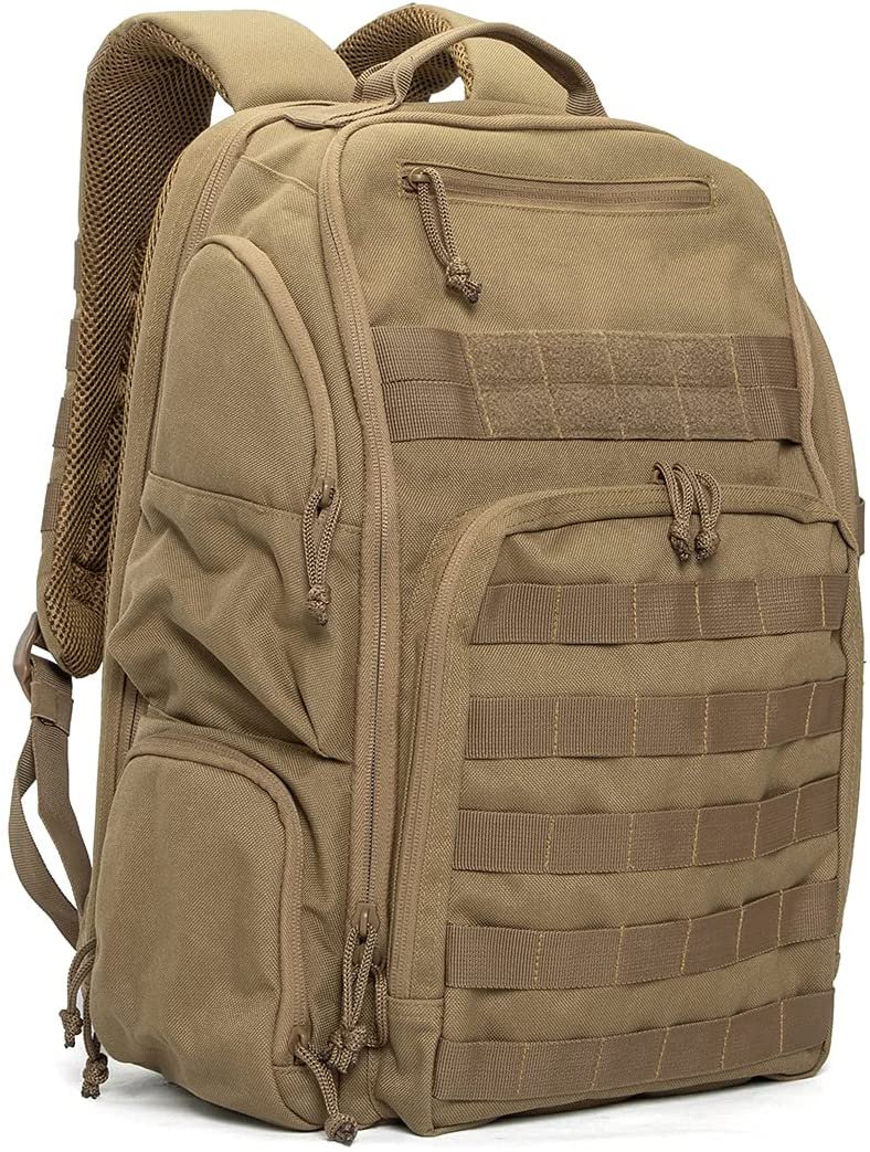 Tactical Backpack Coyote Brown, Water Resistant Molle Military Rucksack with Built-in Admin Pocket & Laptop Compartment for Outdoor Work Travel