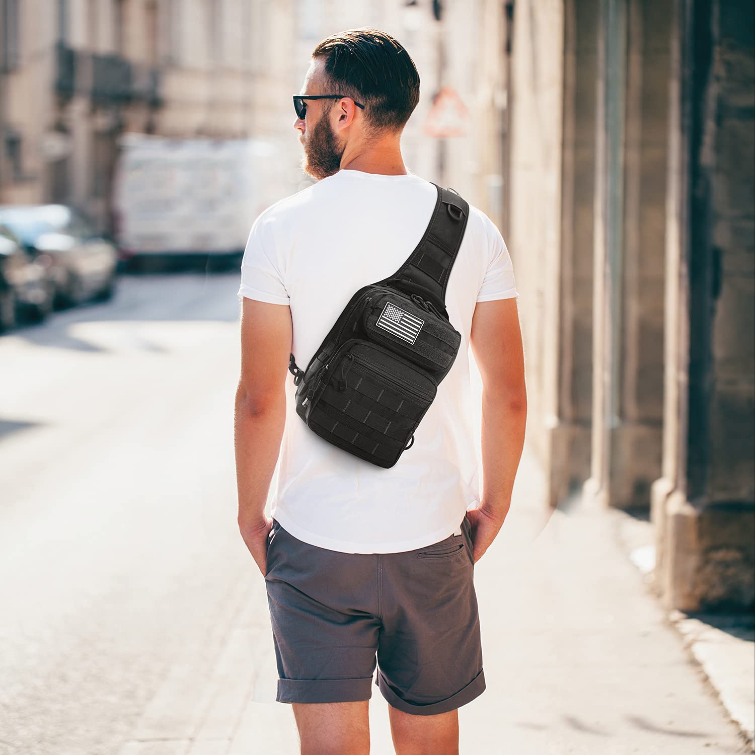 Tactical EDC Sling Bag Crossbody Chest Pack with MOLLE Webbing