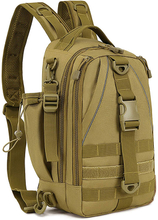 Water Resistant Tactical Fishing Sling Pack, Multi-Pocket Crossbody Chest Bag with Rod Holder for Fishing Hunting