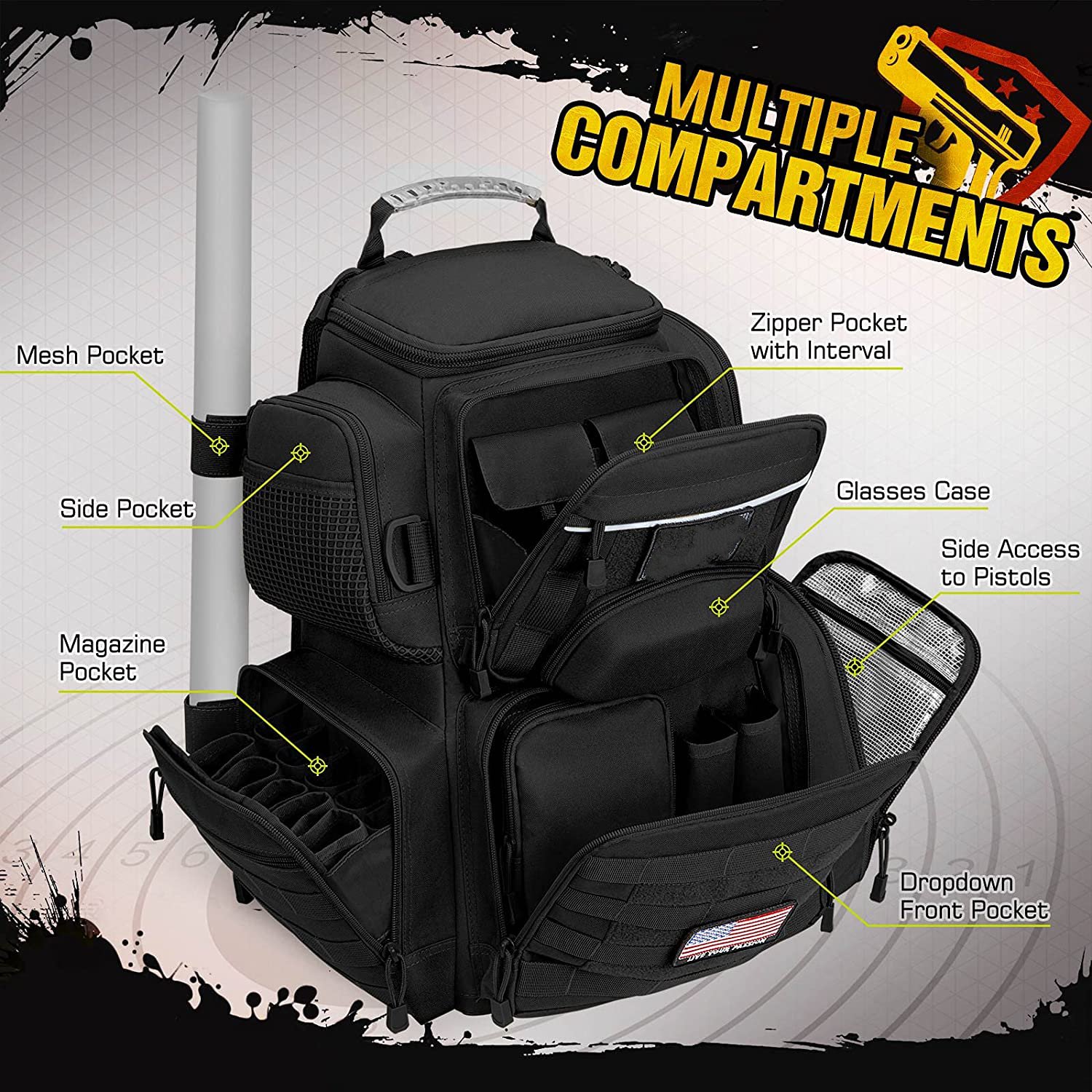 900D Waterproof Tactical Range Backpack with Pistol Case, Multi-Pocket Gun Backpack for Shooting Hunting Ammo Gear