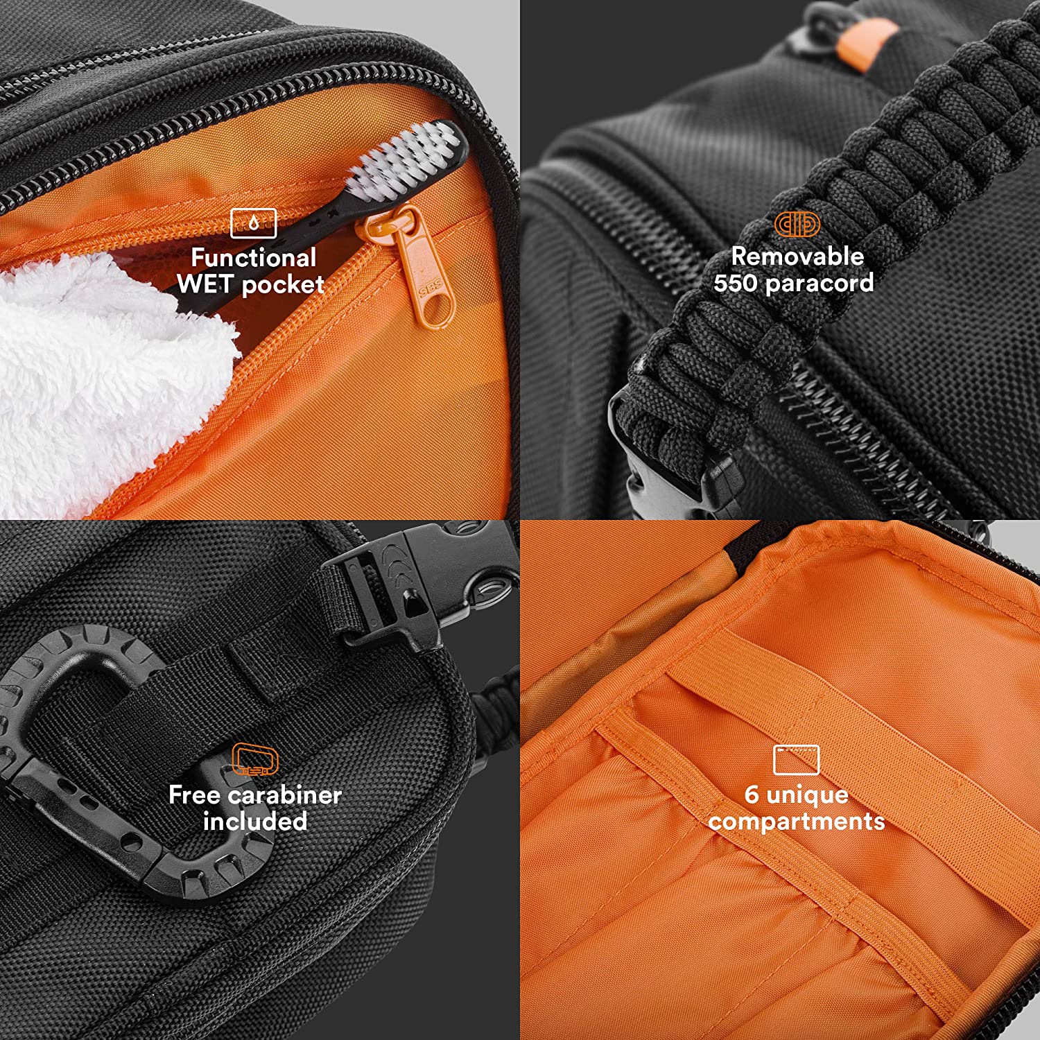 Water Resistant Tactical Molle Toiletry Bag, Heavy Duty EDC Utility Organizer Pouch with Removable 550 Paracord Handle for Travel Camping Outdoor
