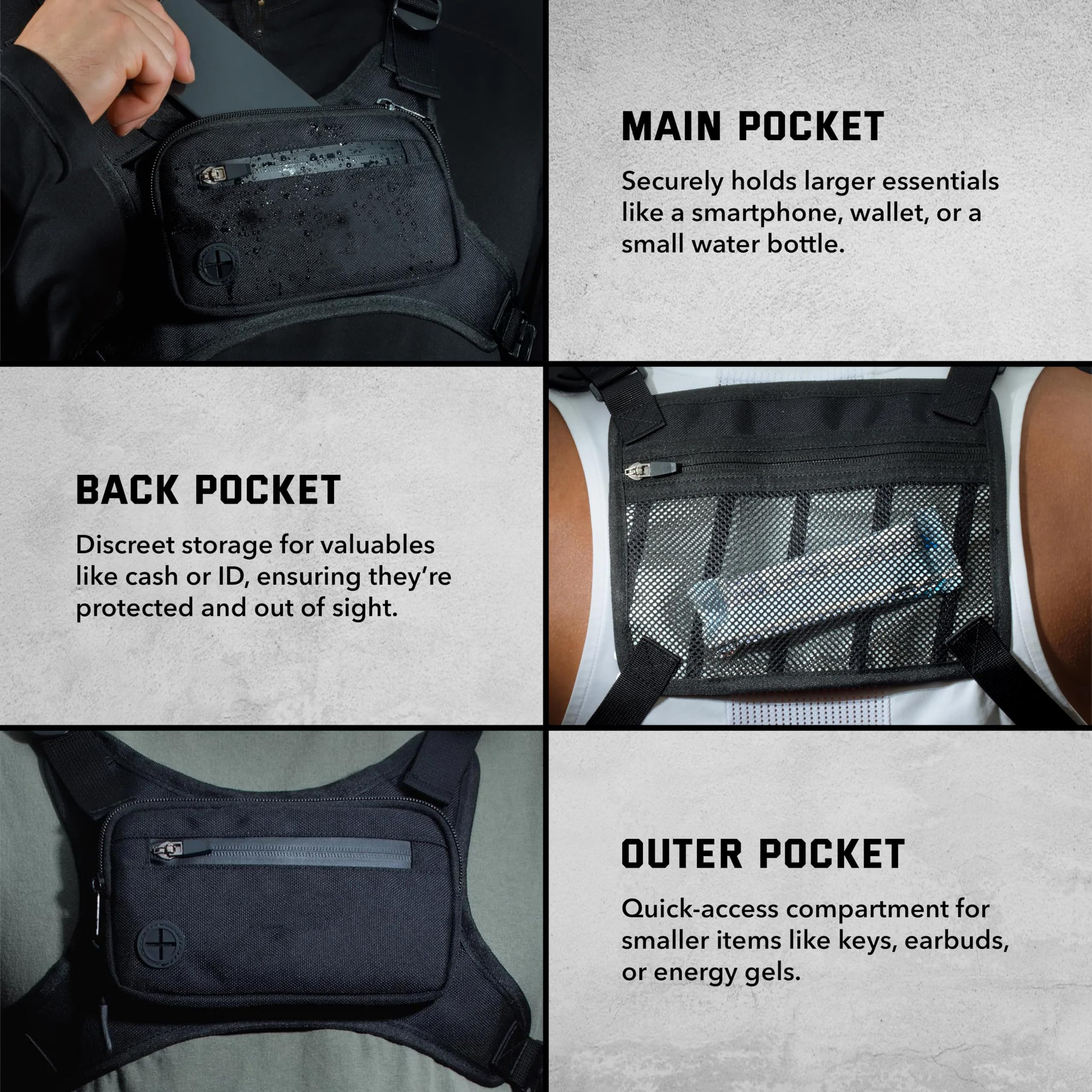 Water Resistant Chest Pack Running Vest for Workouts Running Phone Holder Extra Storage Lightweight Running Pack