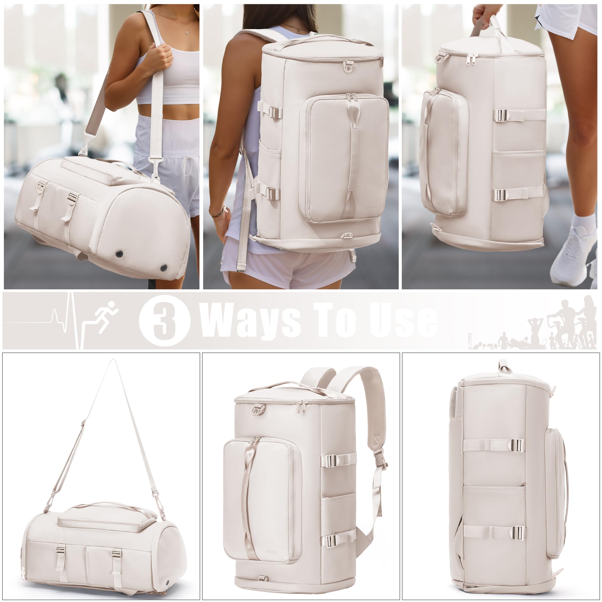 Waterproof Gym Travel Duffle Bag, Sports Overnight Bag with Laptop Pocket, Independent Shoe & Wet Dry Storage Zones